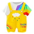 thumbnail image 1 of LNMQLPDBS Toddler Boy Short Summer Rainbow Printed Short Sleeve T Shirt + Cartoon Overalls Suspender Pants with Embroided 2pcs Outfits Unisex Kids Clothes Sets Baby Girl Set for Outdoor Play, 1 of 9