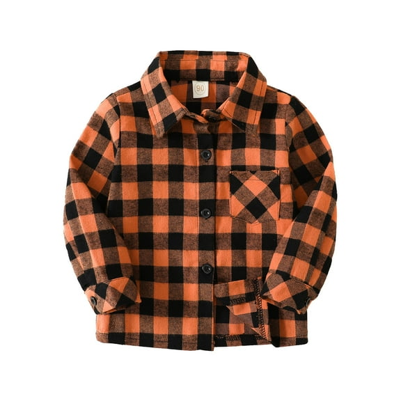 LNMQLPDBS Toddler Button Down Shirt Long Sleeve Lapel Blouse Letters Graphic Printed Plaid Shirts for Boys 24 Month Boy Clothes Gifts for Baby Girl Spring Autumn Tops for Daily Orange 2-3 Years