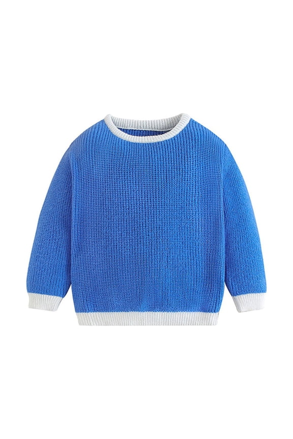 Toddler Clothes for Girls Boys Color Block Long Sleeve Blouse Casual Crewneck Knit Tops Cute Baby Trendy Shirts for Spring Autumn Going Out Blue 12-18 Months