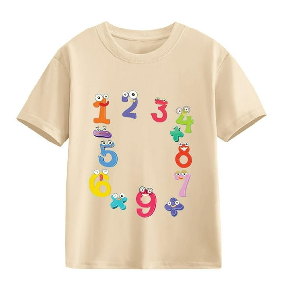 LNMQLPDBS Toddler Clothes for Girls Boys Short Sleeve Tshirts Cute Unisex Baby Digital Graphic Crewneck T Shirt Kids Casual Loose Summer Tops Beige 6-7 Years