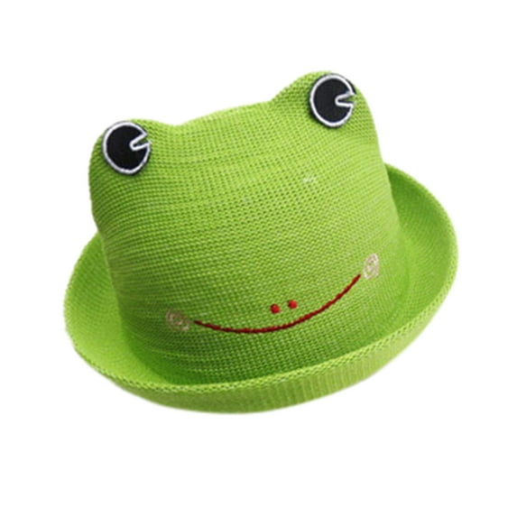 LNMQLPDBS Toddler Curled Brim Baby Cute Frog Straw Visor Hat Sun Hat with Embroided Summer Beach Sun Hat Casual Fitted Funny Hats for Outdoor Spring Autumn Sun Protection Cap for Holiday