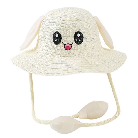 LNMQLPDBS Toddler Funny Hats Bunny Moving Ears Straw Hat with Pattern Embroided 3 Year Old Gifts Cute Jumping Ear Cap Wide Brim Sun Hat Boys&Girls for Summer-Outdoor
