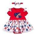 thumbnail image 1 of LNMQLPDBS Toddler Girl Clothes Sets Letters Printed Ribbed Ruffle Trim Short Sleeve Onesies & Floral Printed Skirt with Bow & Headband 3pcs Sets 0-3 Months Baby Girl Clothes, 1 of 7
