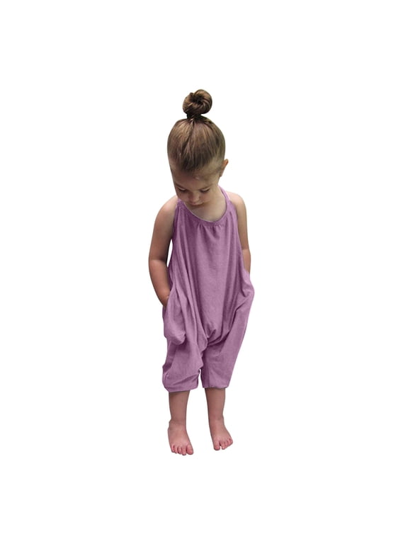 Toddler Girl Clothes Slouch Jumpsuit with Pockets Baby Cute Summer Jumpsuits for Girls Kids Backless Harem Strap Romper Jumpsuit Kids Pants
