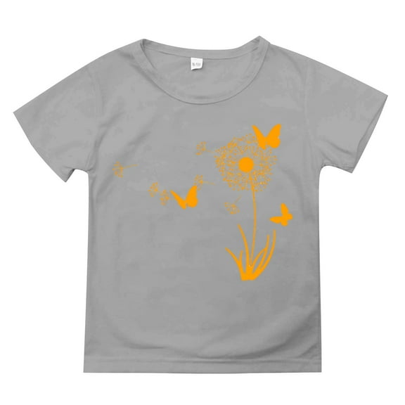 LNMQLPDBS Toddler Girl Clothes Summer Flower Printed Shirts Short Sleeve Crewneck Loose T-Shirts Casual Soft Cute Tops for Teen Girls Grey 4-5 Years