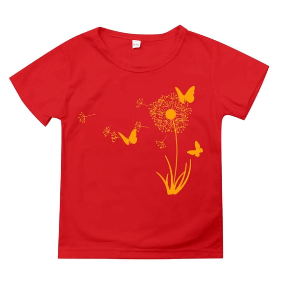 LNMQLPDBS Toddler Girl Clothes Summer Flower Printed Shirts Short Sleeve Crewneck Loose T-Shirts Casual Soft Cute Tops for Teen Girls Red 7-8 Years