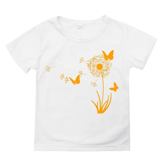 LNMQLPDBS Toddler Girl Clothes Summer Flower Printed Shirts Short Sleeve Crewneck Loose T-Shirts Casual Soft Cute Tops for Teen Girls White 5-6 Years