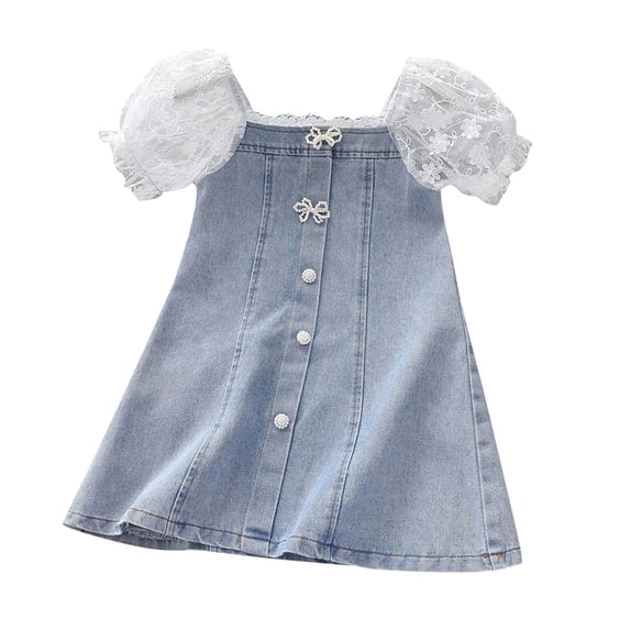 LNMQLPDBS Toddler Girl Denim Dress Summer Jean Dresses Infant Spring Sundress Outfit Backless Bubble Sleeve Kids Princess Dress Baby Girl Clothes
