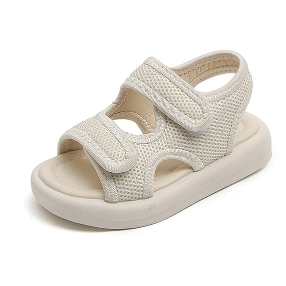 LNMQLPDBS Toddler Girl Sandals Adjustable Double Band Solid Color Soft Soles Boys' Beach Shoes Girls' Sandalswith Mesh Summer Cool Lightweight Breathable Sandals for Outdoor Beige 4.5-5 Years