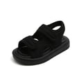thumbnail image 1 of LNMQLPDBS Toddler Girl Sandals Adjustable Double Band Solid Color Soft Soles Boys' Beach Shoes Girls' Sandalswith Mesh Summer Cool Lightweight Breathable Sandals for Outdoor Black 5-5.5 Years, 1 of 4