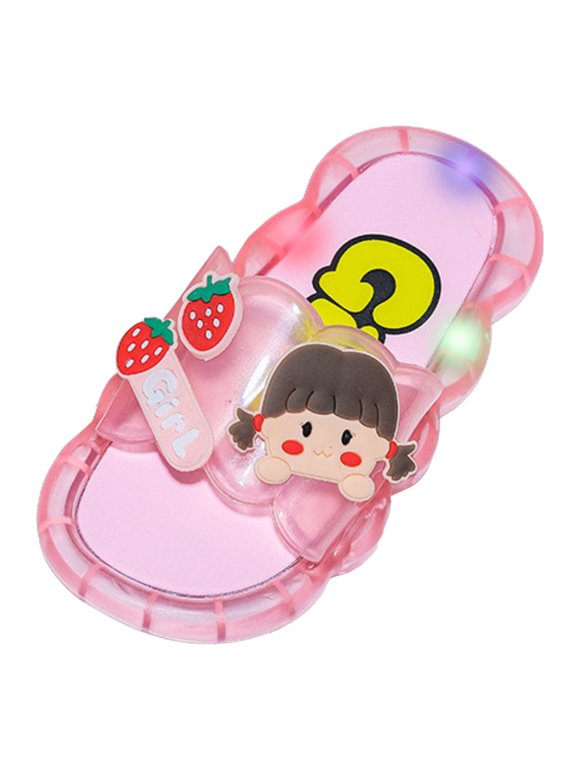 Toddler Girl Sandals Cute Childrens Cartoon Flash Jelly Slippers Summer Soft Sole Non-Slip Open Toe Flat Sandals for Indoor and Outdoor Trendy Slippers for Kids Red 7-8 Years