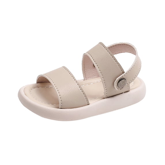 LNMQLPDBS Toddler Girl Sandals Solid Color Leather Soft Soled Non-Slip Sandals Comfort Open Toe Casual Slippers for Kids Toddler Summer Shoes for School and Outdoor Athletic Beige 12-18 Months