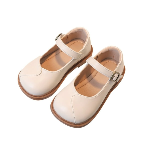 LNMQLPDBS Toddler Girl Shoes Girl's Adjustable Buckle Solid Color Leather Princess Shoes Flower Girl Dressy Non-Slip Flat Dress Shoes Little Girl Shoes for Communion Party and School