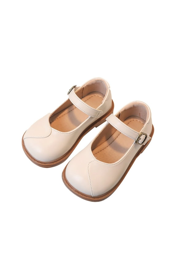 Toddler Girl Shoes Girl's Adjustable Buckle Solid Color Leather Princess Shoes Flower Girl Dressy Non-Slip Flat Dress Shoes Little Girl Shoes for Communion Party and School