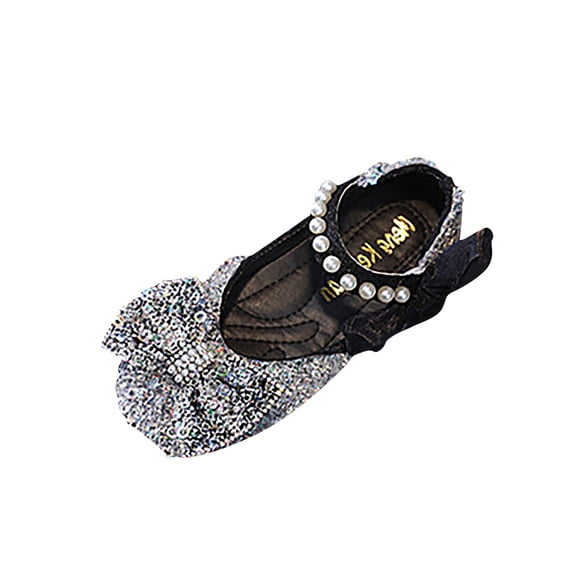 LNMQLPDBS Toddler Girl Shoes Glitter Sequins Bow Decoration Performance Dance Shoes for Girls Pearl Shining Kids Princess Shoes Dress Shoes for Party and Wedding Black 21