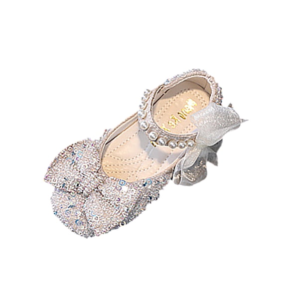LNMQLPDBS Toddler Girl Shoes Glitter Sequins Bow Decoration Performance Dance Shoes for Girls Pearl Shining Kids Princess Shoes Dress Shoes for Party and Wedding Beige 21