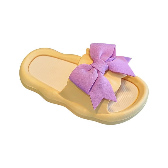 LNMQLPDBS Toddler Girl Slippers House Slippers for Kids Summer Princess Bowknot Non Slip Soft Bottom Comfort Open Toe Slippers Trendy Color Block Sandals for Girls Water Shoes Yellow 3.5-4 Years
