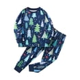thumbnail image 1 of LNMQLPDBS Toddler Girls Christmas Tree Print Set Kids Cute Holiday Outfit Girls Allover Graphic Tee and Pants 2 Piece Set with Contrast Cuffs for School Party Daily Wear, 1 of 7