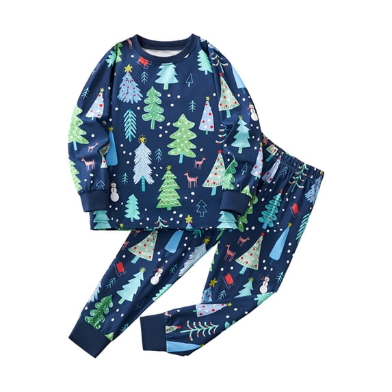 LNMQLPDBS Toddler Girls Christmas Tree Print Set Kids Cute Holiday Outfit Girls Allover Graphic Tee and Pants 2 Piece Set with Contrast Cuffs for School Party Daily Wear