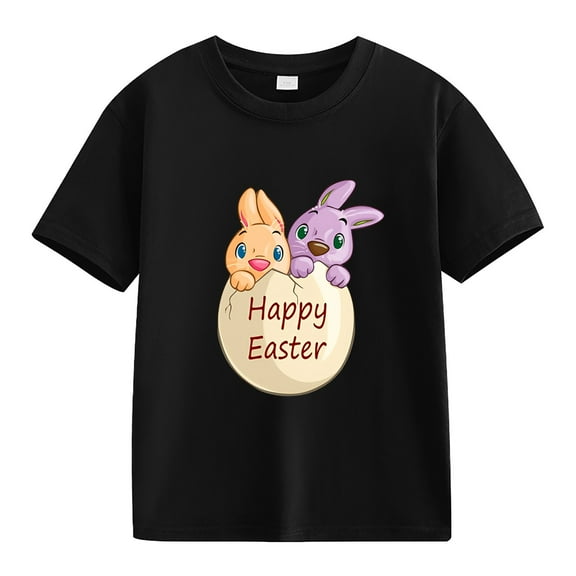 LNMQLPDBS Toddler Girls Clothes Easter Shirts Bunny Eggs Graphic Short Sleeve Crewneck T-Shirt Funny Letter Printed Basic Tops for Summer