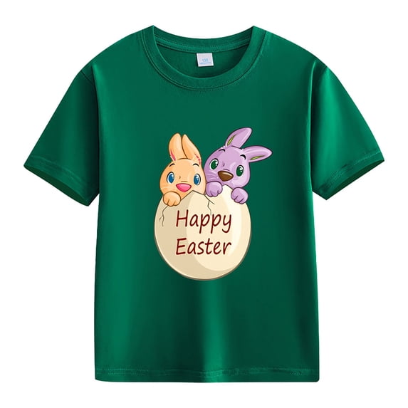 LNMQLPDBS Toddler Girls Clothes Easter Shirts Bunny Eggs Graphic Short Sleeve Crewneck T-Shirt Funny Letter Printed Basic Tops for Summer