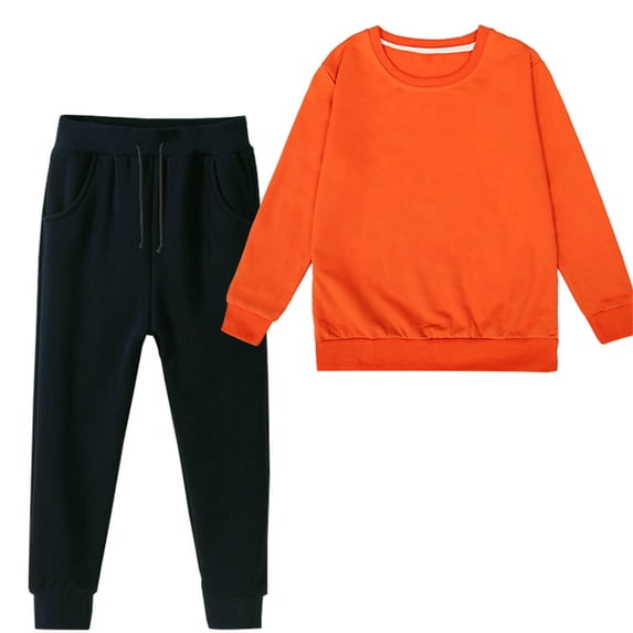 LNMQLPDBS Toddler Girls Crewneck Sweatshirt Set Kids Solid Color Pullover Outfit Teen Drawstring Jogger Pants Tween Casual 2 Piece Activewear with Ribbed Trim and Side Pockets