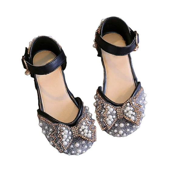 LNMQLPDBS Toddler Girls Dress Shoes Shining Bowtie Decoration Flat Dressy Shoes Girls Sandals Size 3 Performance Princess Shoes for Flower Girl with Adjustable Buckle for Wedding Birthday Party