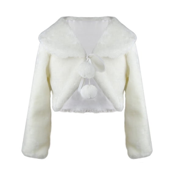 LNMQLPDBS Toddler Girls Faux Fur Shrug Coat Kids Short Fluffy Jacket Teen Pearl Button Cardigan Tween Elegant Cropped Outerwear Girls Winter Warm Party Dress Cover Up Casual Cold Weather Top