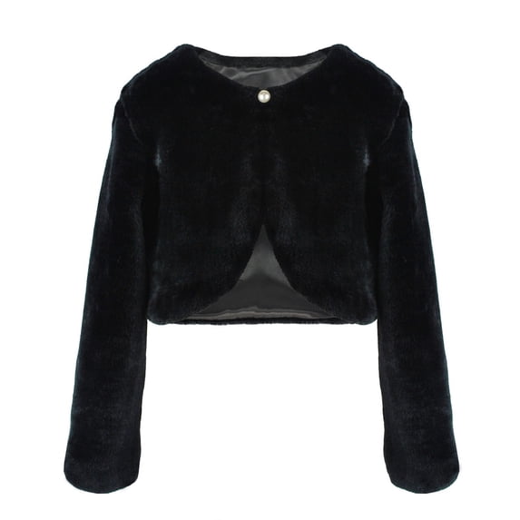 LNMQLPDBS Toddler Girls Faux Fur Shrug Coat Kids Short Fluffy Jacket Teen Pearl Button Cardigan Tween Elegant Cropped Outerwear Girls Winter Warm Party Dress Cover Up Casual Cold Weather Top