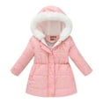 thumbnail image 1 of LNMQLPDBS Toddler Girls Puffer Jacket Star Print Kids Winter Warm Hooded Coat Girls Fur Trimmed Hood Outwear Toddler Quilted Long Sleeve Zip Up Coat Casual School Daily Wear Snowsuit Top, 1 of 3