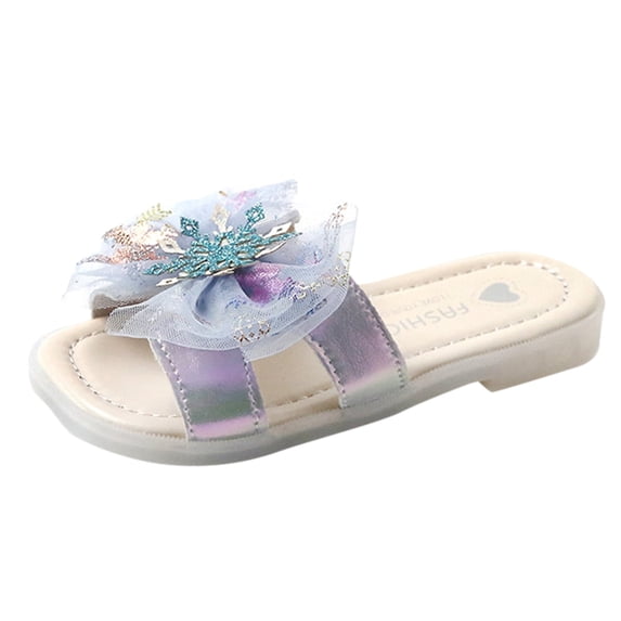 LNMQLPDBS Toddler Girls Sandals Tulle Bowknot Decoration Soft Sole Comfort Flip Flops Children Fashion Casual Open Toe House Shoes Kids Slippers Girls for Outdoor Blue 6-7 Years