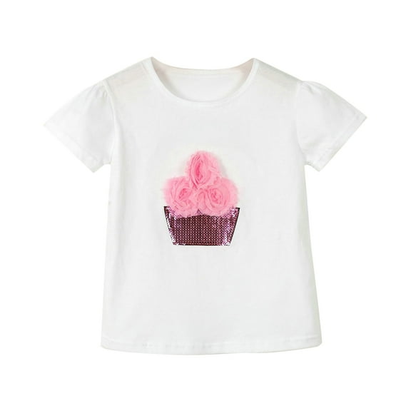 LNMQLPDBS Toddler Girls Shirts Short Sleeve Crewneck Flip Sequin Flower Pot T Shirt with Flower Clothes for 2 Year Old Girl Kids Summer Blouse for Party Beach and All Holiday I 2-3 Years