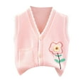 thumbnail image 1 of LNMQLPDBS Toddler Girls Sweater Vest Floral Embroided V-Neck Tops Ruffle Knit Button Down Vest Sleeveless Cute Cardigan Tank Tops with Pocket Baby Girls Clothes Pink 2-3 Years, 1 of 9