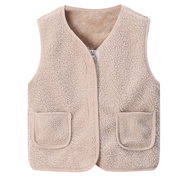 LNMQLPDBS Toddler Girls Warm Fleece Lined Sherpa Vest Winter Sleeveless Zip Up Outerwear Gilet Casual Pocketed Layering Waistcoat for Kids Cold Weather Fall Winter Casual Wear