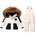 thumbnail image 1 of LNMQLPDBS Toddler Girls Windproof Warm Ski Jacket Bib Pants Set Faux Fur Trim Hooded Winter Outdoor Two Piece Snowsuit Water Resistant Insulated Cold Weather Skiwear for Kids Skiing, 1 of 8