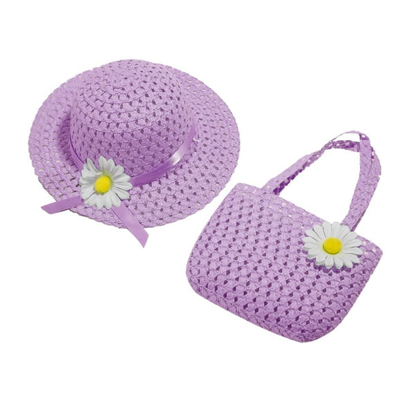 LNMQLPDBS Toddler Hat Baby Woven Straw Hat Summer Set with Cute Handbag Kids Sun Protection Hats Baby Gifts for Newborn Girl Boy Stylish Hat for Family Photo and Tea Party Purple 1-8 years