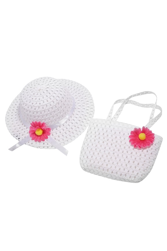 Toddler Hat Summer Beach Baby Girls Straw Hat with Sunflower Woven Children Sun Hat with Cute Shoulder Bag Baby Gifts for Newborn Sun Visor Summer Fancy Hat for Tour White One Size