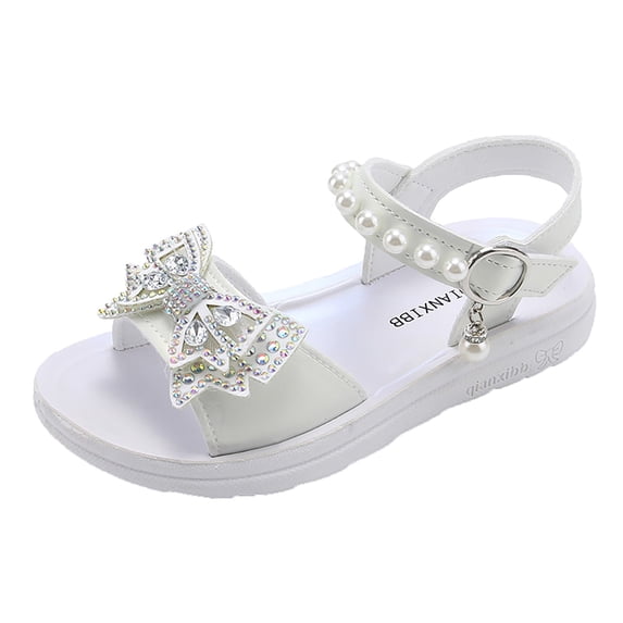 LNMQLPDBS Toddler Sandals Girl Shining Bow Decoration Open Toe Ankle Strap Dress Shoes Comfort Soft Sole Non-Slip Princess Shoes Baby Girl Shoes for Summer Outdoor Big Girls Sandals