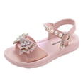 thumbnail image 1 of LNMQLPDBS Toddler Sandals Girl Shining Bow Decoration Open Toe Ankle Strap Dress Shoes Comfort Soft Sole Non-Slip Princess Shoes Baby Girl Shoes for Summer Outdoor Big Girls Sandals Red 5-5.5 Years, 1 of 6