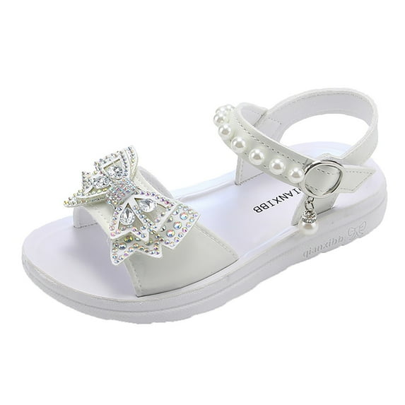 LNMQLPDBS Toddler Sandals Girl Shining Bow Decoration Open Toe Ankle Strap Dress Shoes Comfort Soft Sole Non-Slip Princess Shoes Baby Girl Shoes for Summer Outdoor Big Girls Sandals