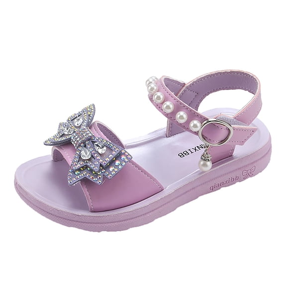 LNMQLPDBS Toddler Sandals Girl Shining Bow Decoration Open Toe Ankle Strap Dress Shoes Comfort Soft Sole Non-Slip Princess Shoes Baby Girl Shoes for Summer Outdoor Big Girls Sandals