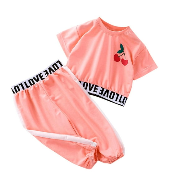 LNMQLPDBS Toddler Sets for Girls Cherry Graphic Letters Printed Short Sleeve Crewneck T-Shirt & Loose Elastic Waist Pants 2pcs Outfits Baby Girl Clothes Kids Casual Sport Set for Spring Summer