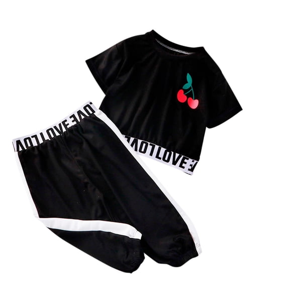 LNMQLPDBS Toddler Sets for Girls Cherry Graphic Letters Printed Short Sleeve Crewneck T-Shirt & Loose Elastic Waist Pants 2pcs Outfits Baby Girl Clothes Kids Casual Sport Set for Spring Summer