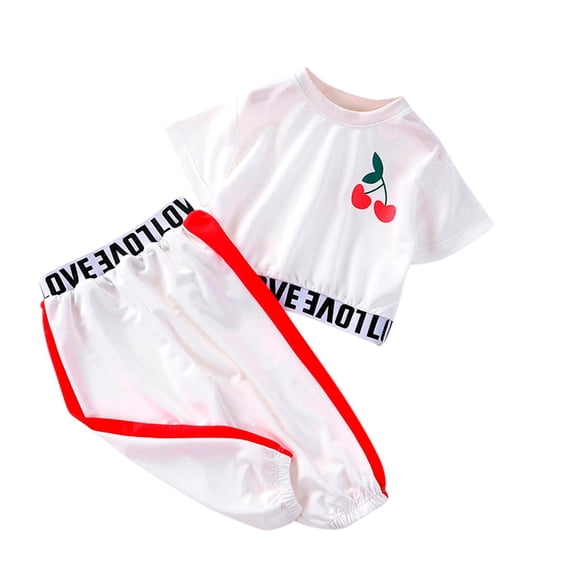 LNMQLPDBS Toddler Sets for Girls Cherry Graphic Letters Printed Short Sleeve Crewneck T-Shirt & Loose Elastic Waist Pants 2pcs Outfits Baby Girl Clothes Kids Casual Sport Set for Spring Summer