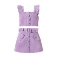 thumbnail image 1 of LNMQLPDBS Toddler Sets for Girls Fly Sleeve Ruffle Trim Button Crop Top & Button Mini Skirts with Girdle Set 2pcs Gifts for 3 Year Old Cute Trendy Summer Sets for Baby Gitl Purple 5-6 Years, 1 of 9