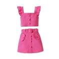 thumbnail image 1 of LNMQLPDBS Toddler Sets for Girls Fly Sleeve Ruffle Trim Button Crop Top & Button Mini Skirts with Girdle Set 2pcs Gifts for 3 Year Old Cute Trendy Summer Sets for Baby Gitl Red 12-18 Months, 1 of 4