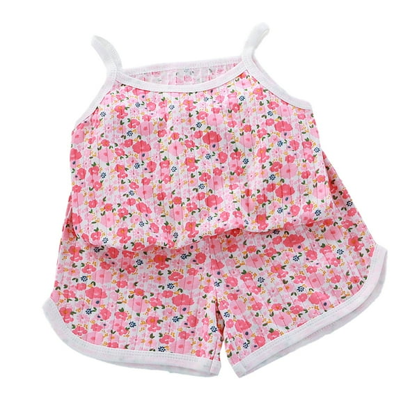 LNMQLPDBS Toddler Sets for Girls Home Set 2pcs Cute Print Summer Sleeveless Cami Tops and Shorts Infant Outfits Set Baby Girl Gifts Newborn Gift Set Kids Soft Cute Summer Vest Outfits D 3-4 Years