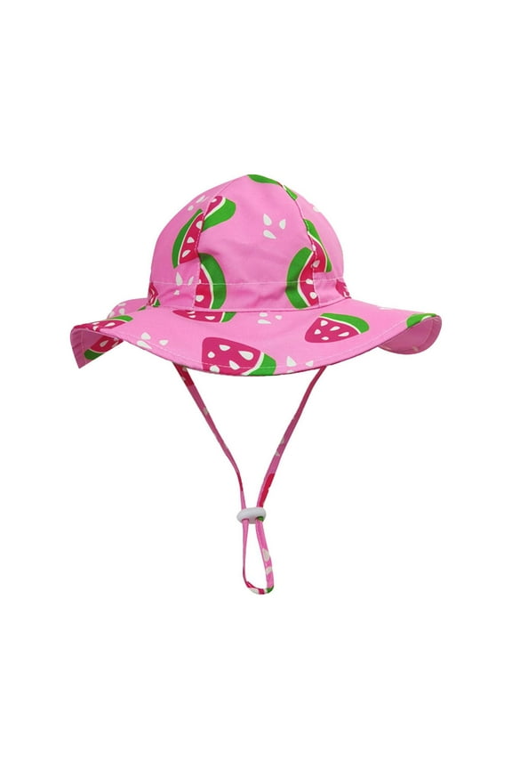 Toddler Summer Beach Hats Pattern Print Sun Protection Hats Baby Girl Bucket Hat with Chin Strap Wide Brim Shade Hat for Baby Boys Kids Sun Floppy Cap for Swimming Pool Pink M