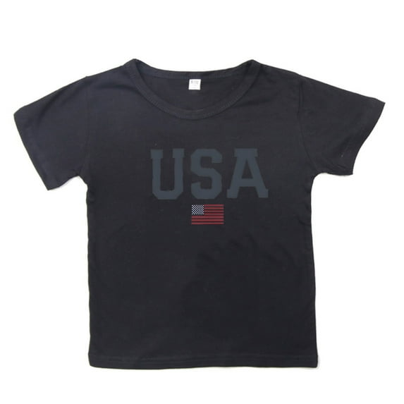 LNMQLPDBS Toddler T Shirts 4th of July American Usa Flag Patriotic Kids T-Shirt Short Sleeve Crewneck Summer Tops Boys' All Holidays Graphic T-Shirts Black 2-3 Years