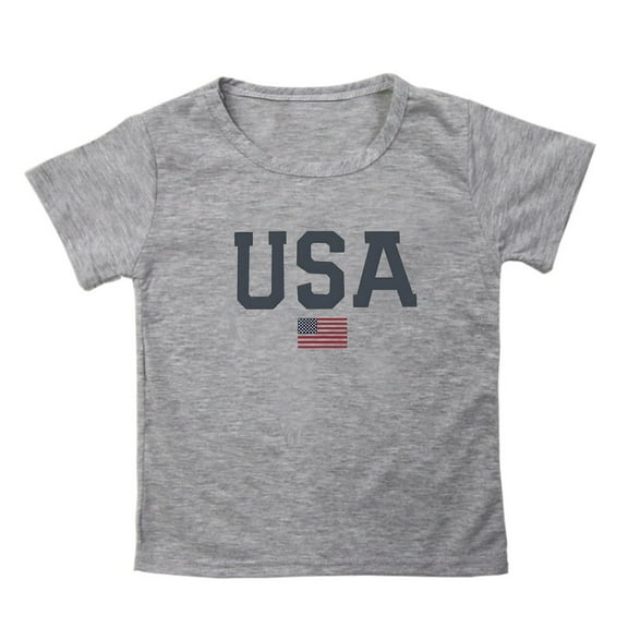 LNMQLPDBS Toddler T Shirts 4th of July American Usa Flag Patriotic Kids T-Shirt Short Sleeve Crewneck Summer Tops Boys' All Holidays Graphic T-Shirts Grey 6-7 Years